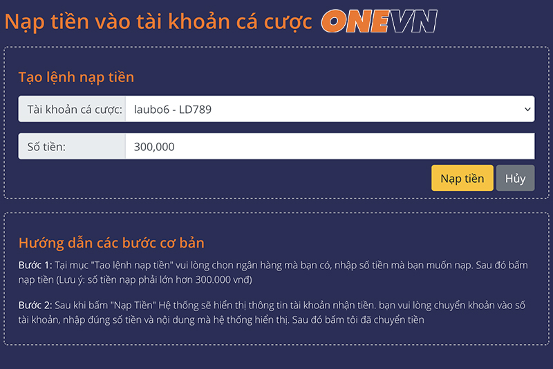 Tạo lệnh nạp tiền