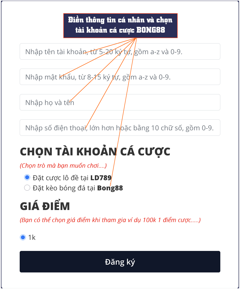 Tạo tài khoản cược Bong88